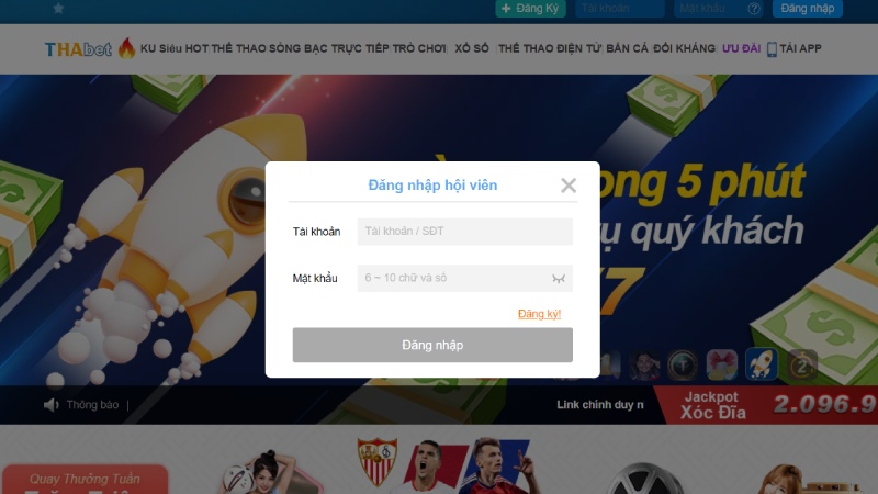 Đăng nhập Thabet thành công nhanh chóng
