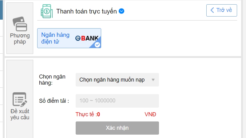 Thao tác nạp tiền Thabet cho người mới